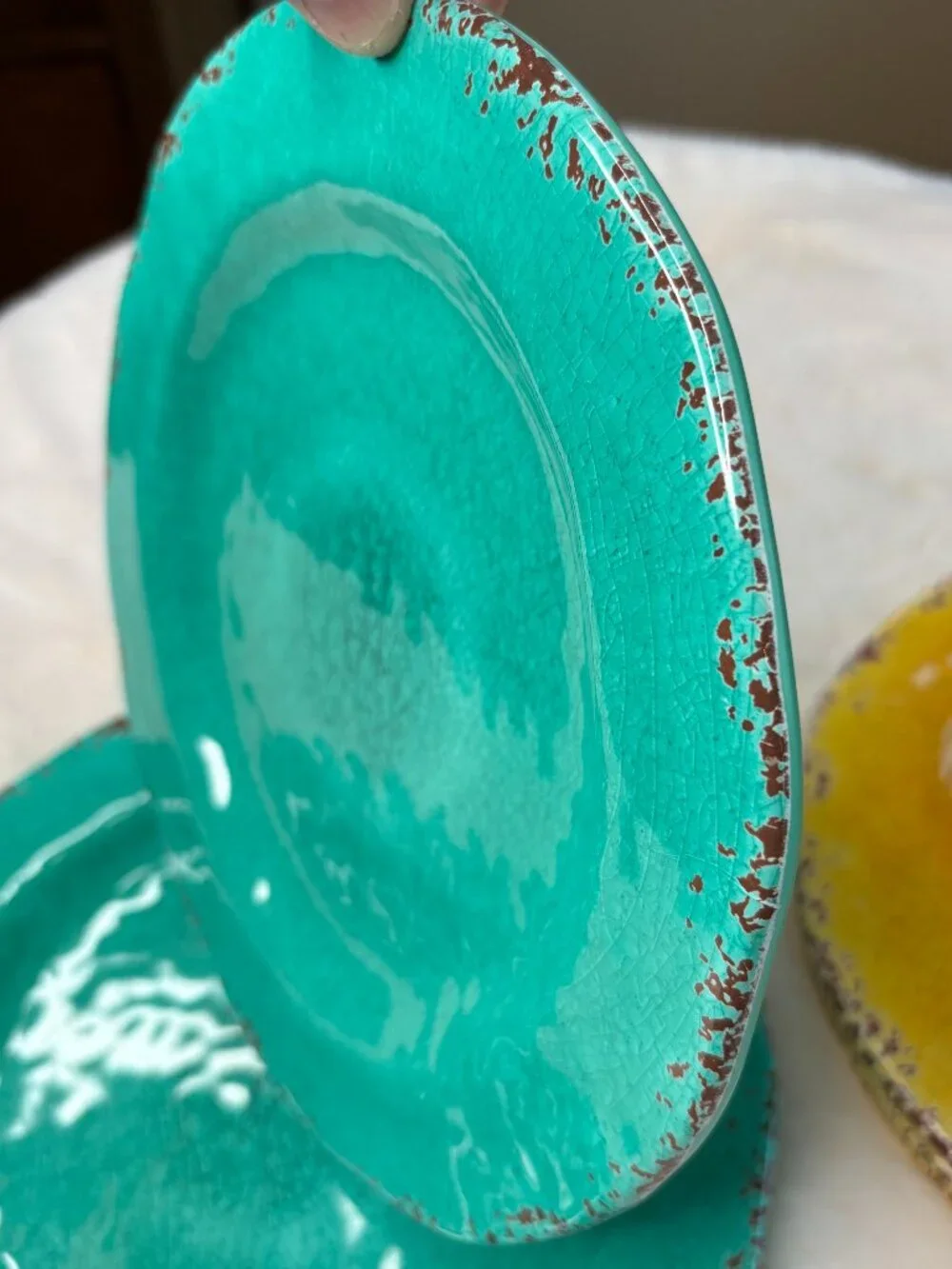 Pier 1 Imports Carmelo 6 Melamine Crackle Glaze Distressed Luncheon Plates-NWT